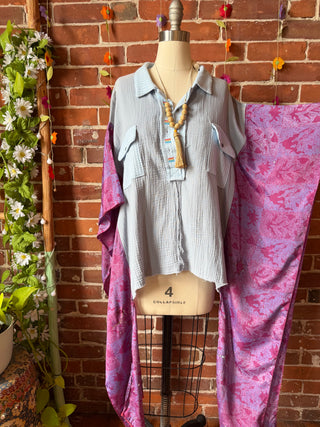 OOAK Summer Collection- Upcycled Cotton and Recycled Sik Sari Pullover Hi Lo Poncho Top