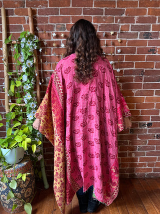 OOAK Autumn Collection-Reversible Stardust Kantha Ruana Jacket With Pockets