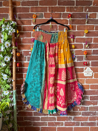 Coffee In The Morning Kantha Ruffle Wide Leg Lounge Pants - Fits up to 2X - Fair Trade Made