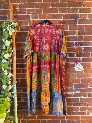 Coffee In The Morning Kantha Dress - Fits up to 3X - 100% Cotton- Fair Trade Made