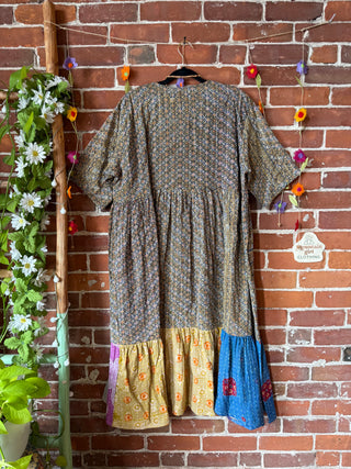 Coffee In The Morning Kantha Dress - Fits up to 3X - 100% Cotton- Fair Trade Made