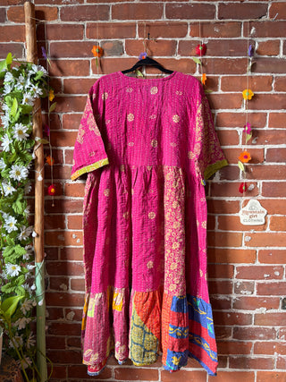 Coffee In The Morning Kantha Dress - Fits up to 3X - 100% Cotton- Fair Trade Made