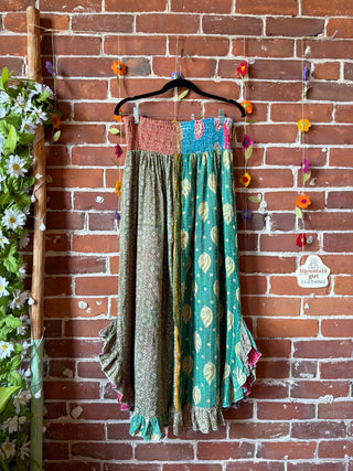 Coffee In The Morning Kantha Ruffle Wide Leg Lounge Pants - Fits up to 2X - Fair Trade Made