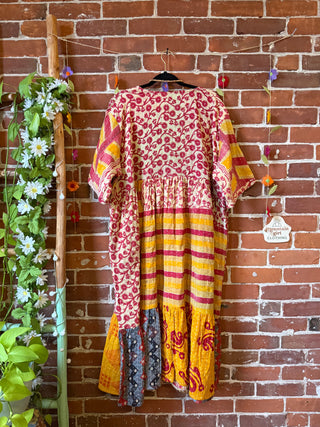 Coffee In The Morning Kantha Dress - Fits up to 3X - 100% Cotton- Fair Trade Made