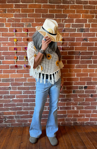 Fair Trade White/Gold Fern Hand Painted Artisanal Hat