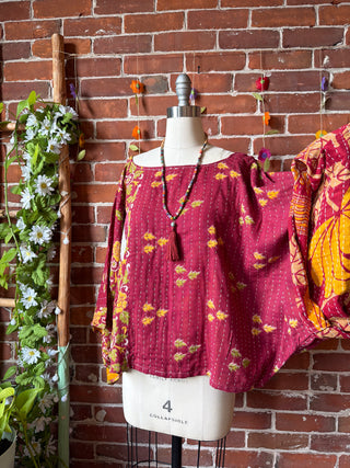 OOAK Summer Collection - Reversible Cosmic Drift Kantha Poncho Top - 2 Tops in 1