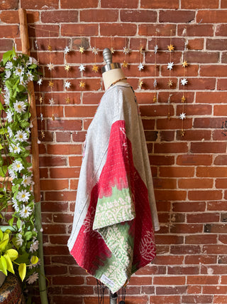 OOAK Winter Collection- Upcycled Flower Patchwork Kantha Poncho Top 🌼