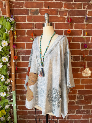OOAK Spring Collection - Upcycled Kantha Flower Patch Patchwork Poncho Style Top 🌼