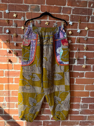 S/M Genevieve Kantha Cargo Harem Pants