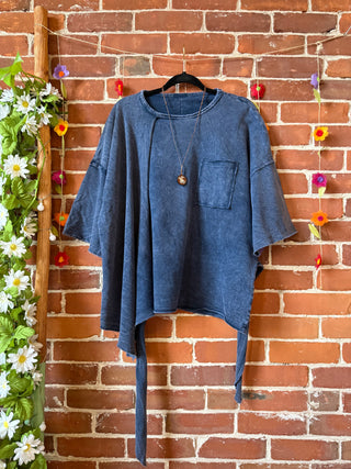 100% Cotton Afternoon Stroll Wrap Kimono Top - Dusty Blue