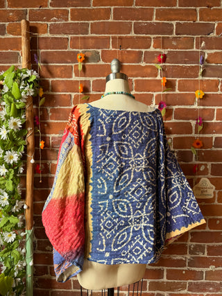 OOAK Summer Collection - Reversible Cosmic Drift Kantha Poncho Top - 2 Tops in 1