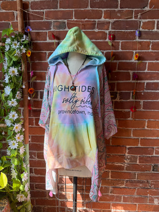OOAK Autumn Collection- Upcycled Tie Dye Provincetown Hi Lo Hoodie Poncho