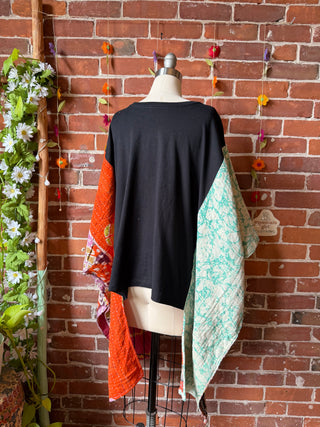 OOAK Summer Collection- Upcycled Support Live Music Hi Lo Kantha Poncho Tee