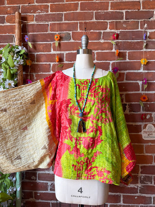 OOAK Spring Collection - Reversible Cosmic Drift Kantha Poncho Top - 2 Tops in 1