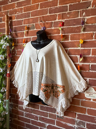 OOAK Summer Collection - Upcycled Luna Butterfly Flowy Trapeze Style Top 🦋 Cream