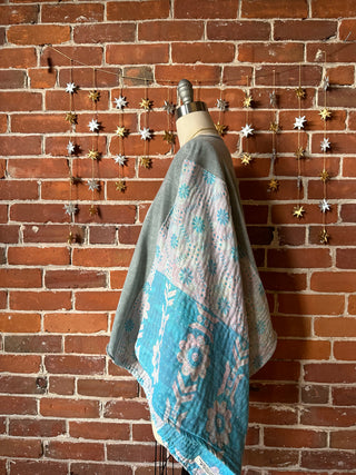 Upcycled Irish Cropped Kantha Flowy Poncho Top