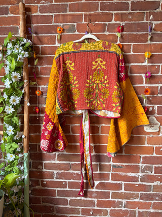 Plus Size Nova Kantha Bell Sleeve Wrap Top- 100% Cotton - Fair Trade Made