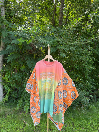OOAK Summer Collection- Upcycled Sublime Inspired Vintage Butterfly Patch Hi Lo Kantha Poncho Tee