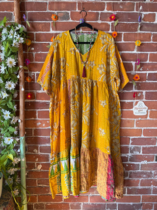 Coffee In The Morning Kantha Dress - Fits up to 3X - 100% Cotton- Fair Trade Made