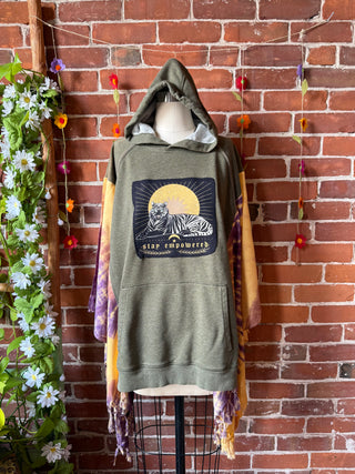 OOAK Autumn Collection- Upcycled Boho Tie Dye Stay Empowered Hoodie Poncho