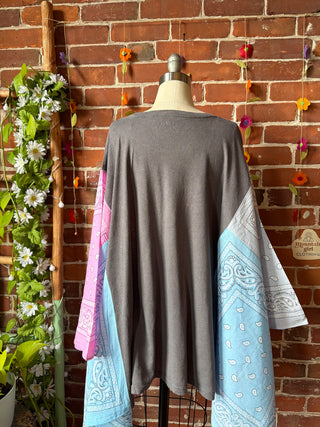 OOAK Summer Collection- Upcycled TuPac Inspired Bandana Poncho Tee