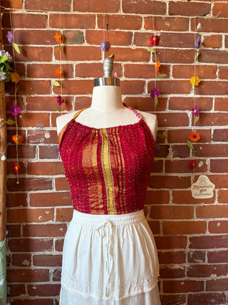 Size 14-20 In Bloom Reversible Kantha Halter Top - 100% Cotton - Fair Trade Made