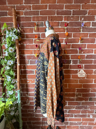 OOAK Autumn Collection- Size S/M Upcycled Flowy Patchwork Grateful Dead Inspired Button Up Top