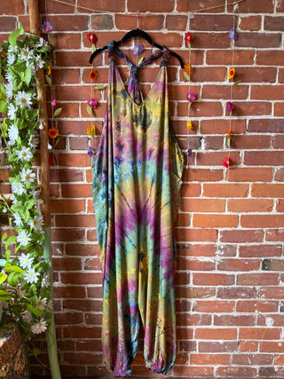 Ophelia Festival Season Tie Dye Jumpsuit / Overalls -Green Rainbow - Final Sale