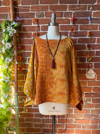 OOAK Autumn Collection - Reversible Cosmic Drift Kantha Poncho Top - 2 Tops in 1