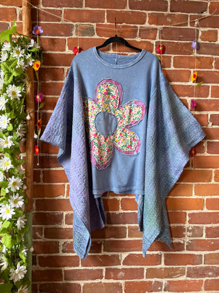 OOAK Autumn Collection - Upcycled Flower Patchwork Hi Lo Kantha Poncho Top 🌼