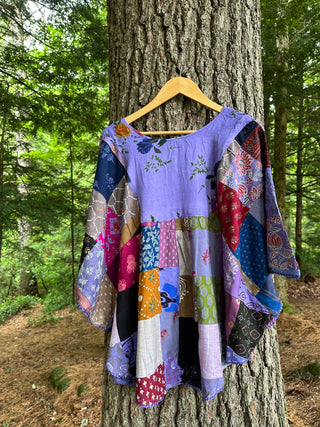 Althea Recycled Patchwork Festival Top - Purple Summer Garden