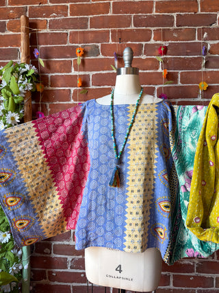 OOAK Spring Collection - Reversible Cosmic Drift Kantha Poncho Top - 2 Tops in 1