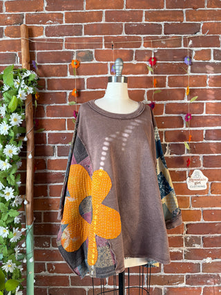 OOAK Autumn Collection - Upcycled Flower Patch Patchwork Poncho Style Top 🌼