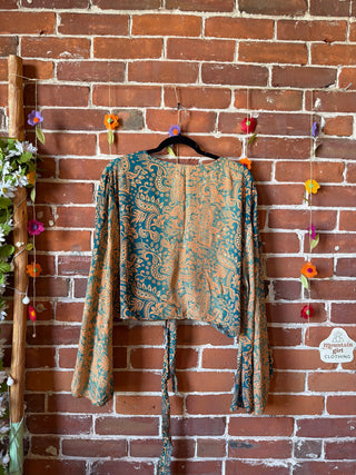 Plus Nova Upcycled Sari Cropped Wrap Top- 100% Silk- Fair Trade Made