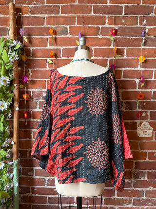 OOAK Spring Collection - Reversible Cosmic Drift Kantha Poncho Top - 2 Tops in 1