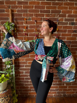 Cotton Patchwork Nova Bell Sleeve Wrap Top - Fair Trade Made