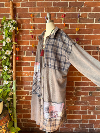 OOAK Summer Collection - Upcycled Fleetwood Mac Patchwork Print Long Button Up Duster