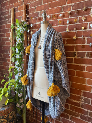 OOAK Autumn Collection - Upcycled Boho Tassel Shawl/Cocoon Sweater