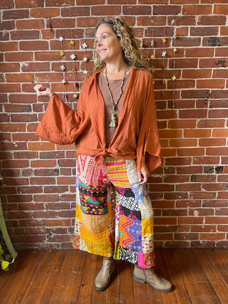 Winona Kantha Patchwork Cropped Wide Leg Pants