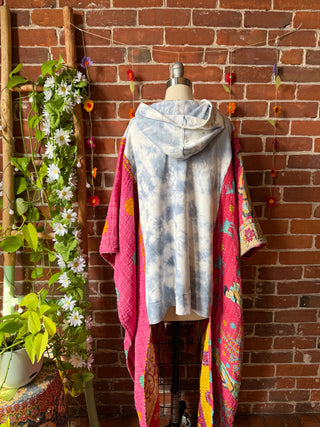 OOAK Autumn Collection- Upcycled Luna Butterfly Hi Lo Tie dye Kantha Hoodie Poncho