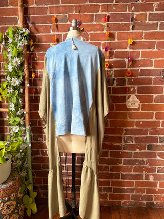 Batik Hippie Bus Tie Dye Sage Embroidered Hi Lo Poncho Top