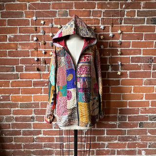 Fleetwood Mac Inspired Kantha Patchwork Hooded Jacket