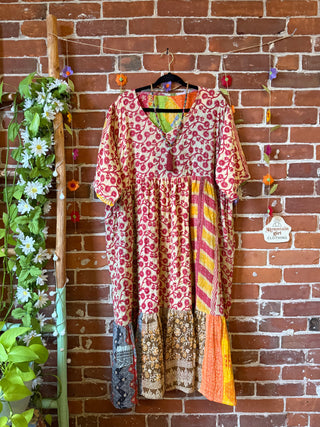 Coffee In The Morning Kantha Dress - Fits up to 3X - 100% Cotton- Fair Trade Made