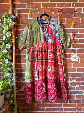 Coffee In The Morning Kantha Dress - Fits up to 3X - 100% Cotton- Fair Trade Made