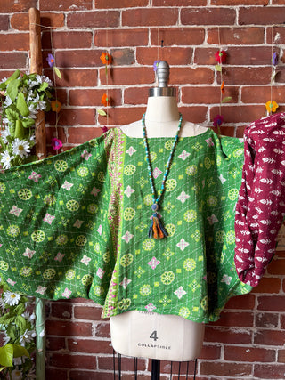 OOAK Spring Collection - Reversible Cosmic Drift Kantha Poncho Top - 2 Tops in 1!