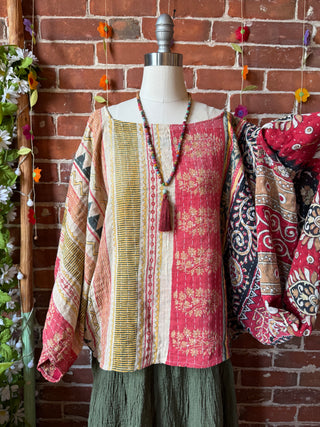 OOAK Summer Collection - Reversible Cosmic Drift Kantha Poncho Top - 2 Tops in 1
