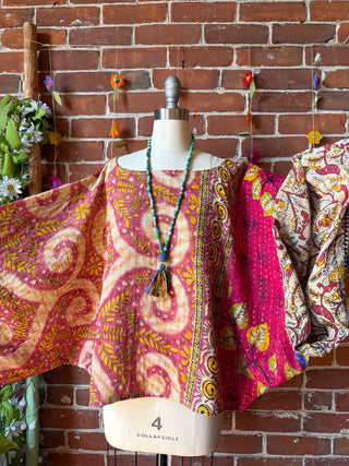 OOAK Spring Collection - Reversible Cosmic Drift Kantha Poncho Top - 2 Tops in 1