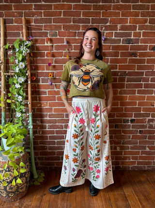 Cotton Bee Flower Stone Wash Cropped Tee -Fair Trade Made