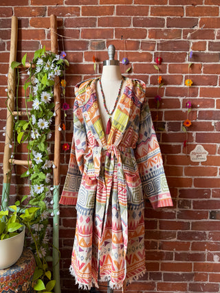 OOAK Spring Collection - Upcycled Pearl Classic Rock Inspired Rainbow Hooded Robe/Kimono