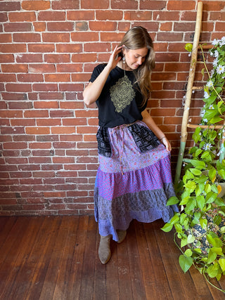 Penelope Purples Patchwork Skirt with Pockets